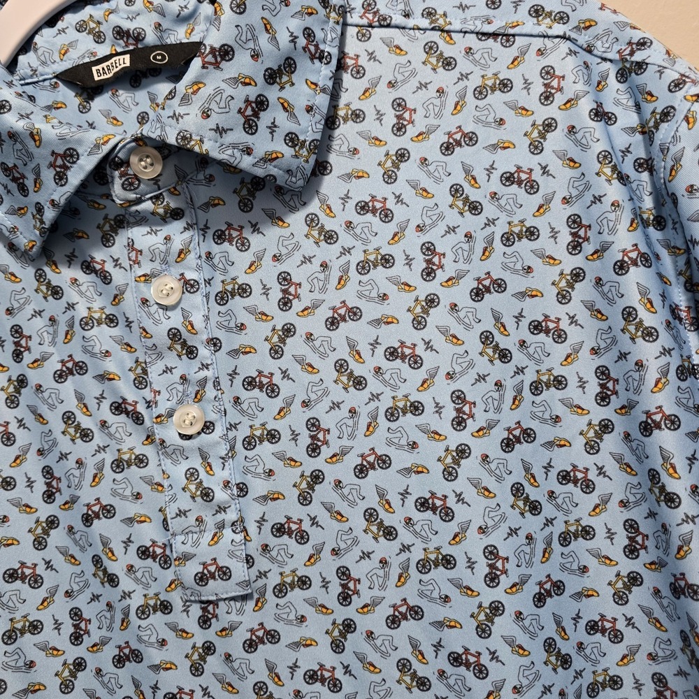 Barbell Cyclist Print Mens Sz M Blue Performance Polo